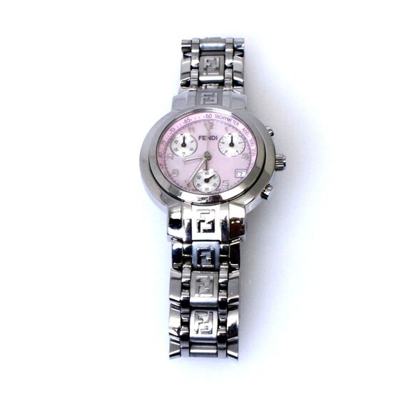 Fendi Pink Stainless Steel Zucca Ladies Wristwatch Chrono with Pink Dial32mm - Picture 2 of 8